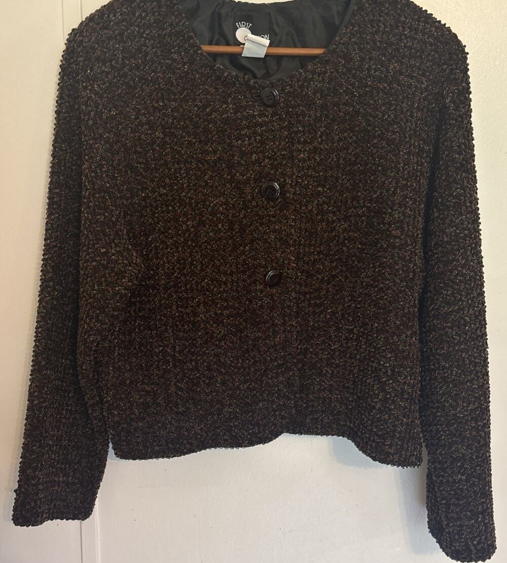 VINTAGE First Option Button Front Jacket Women's Large Speckled Black